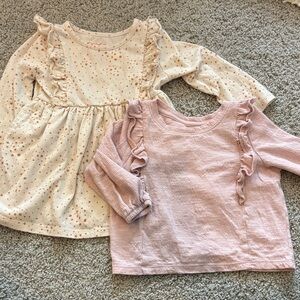 Girls' Ruffle Long Sleeve Top and Dress  - Cream and Pink